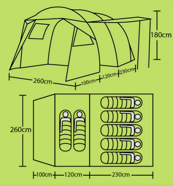 Палатка 5-7 местная с тамбуром 450х260х180см. 